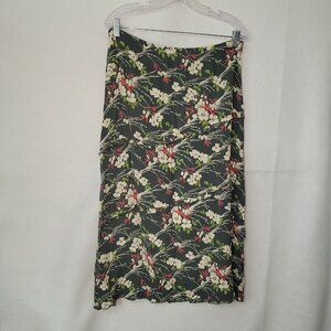 Karavan Skirt Women XL Green Floral Print Rayon A-Line Knee Length Office Casual